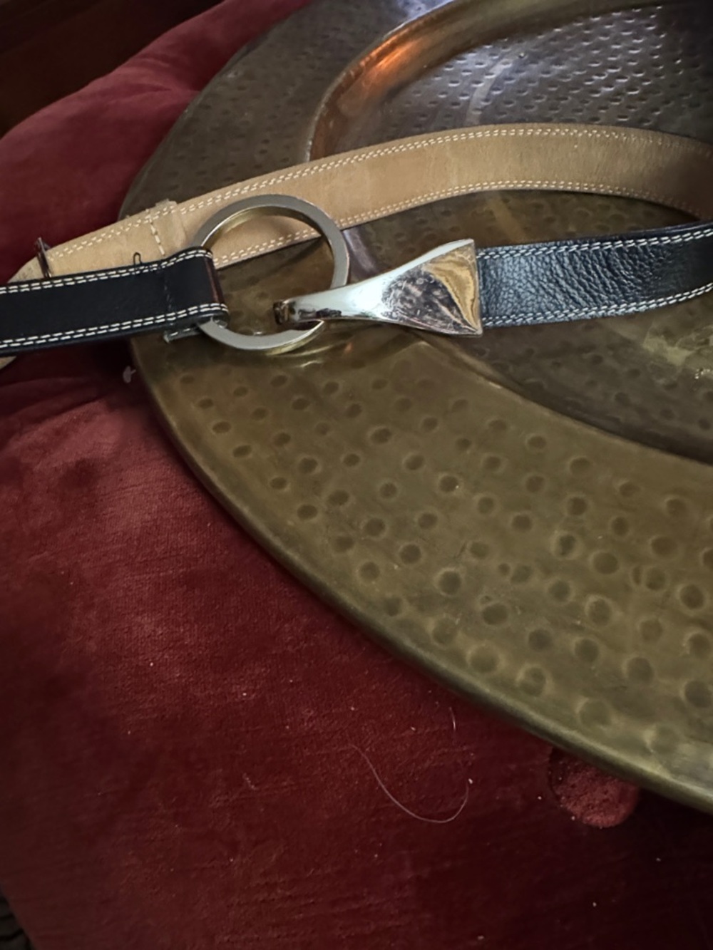 Two-Tone Black & Tan Ring-Buckle Leather Belt